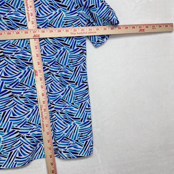 Vintage Worthington Blue Geometric Coastal Short Sleeve Top Plus 14 Collared - Picture 10 of 13